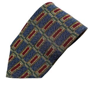 Vintage Etienne Aigner Tie Men's Blue Maroon Geometric Silk Office Retro